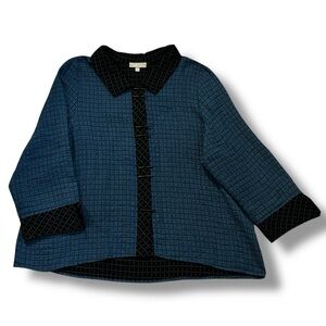 Habitat Top Large Textured Check Chopstick Buttons Lagenlook Artsy Blue Black